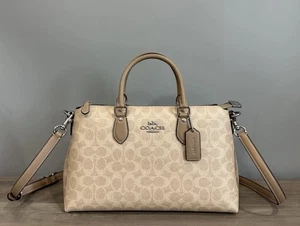 COACH CW422 Georgia Satchel Bag In Signature Canvas & Leather Gold/Sand/Taupe - Picture 1 of 10