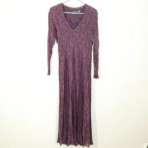 Maxi Vestido De Colección Starina Grande Malva Púrpura Encaje Forrado Manga Larga Cuello en V Pullover - Imagen 1 de 18