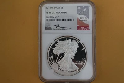 2013 W SILVER EAGLE NGC PF70 UCAM JOHN MERCANTI SIGNED - Image 1 of 4