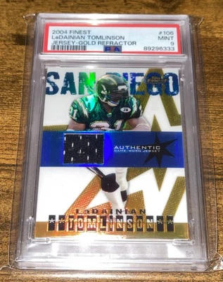 2004 Topps Finest #106 Ladainian Tomlinson Gold Refractor Jersey Relic PSA 9  - Image 1 of 2
