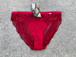 BNWT Rosie @ M&S Ladies Magenta Silk & Lace High Leg Knickers Size 8 - Picture 1 of 3