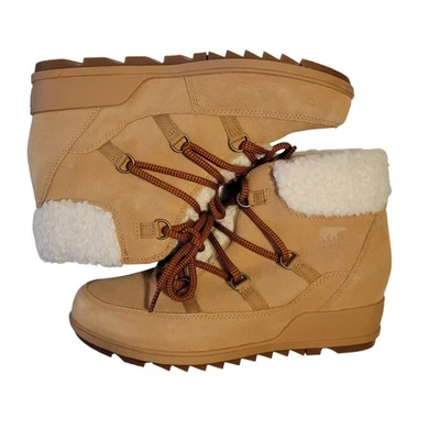Sorel Evie Cozy Boots Womens 11 Beige Suede Warm Faux Fur Outdoors Cozy New - Image 1 of 4