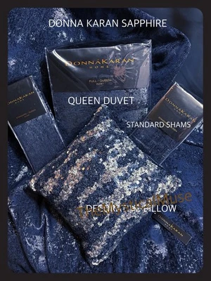 4 PC~Donna Karan Home Sapphire Queen Duvet, Standard Shams, & Decorative Pillow - Image 1 of 4