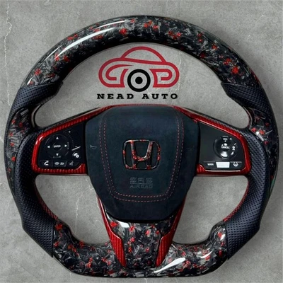 Volante de fibra de carbono forjado Honda Civic 10ª generación 2016-2021 con moldura roja. Foto 1 de 4