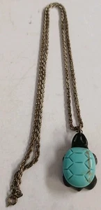 Schwarzer Obsidian geschnitzte Schildkröte mit Türkis Muschel Halskette Anhänger - Bild 1 von 6