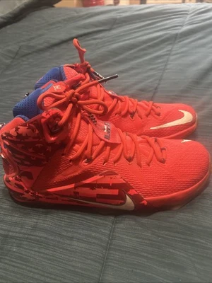 NIKE LeBron 12 (4th of July) Red Blue  Basketball Shoes Sneaker Mens Size U.S9.5 - Image 1 of 4