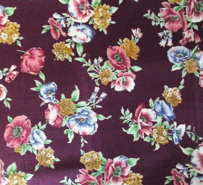 Plum Color Chintz Floral Fabric, Quilting, Crafts, Vintage, 2 yds. - Image 1 of 4
