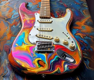 Gitarre Fender Stratocaster Fun Art Computer Mauspad leuchtende Farben Geschenk - Bild 1 von 1