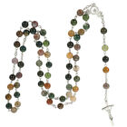 Catholic Cross Rosary Beads Natural Stone Agate Necklace Mens Black Faith