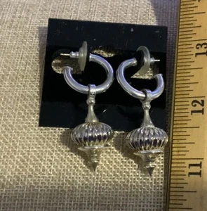 Lagos Caviar Sterling Silver 14k Post Round Fluted Genie Bottle Dangle Earrings - Picture 1 of 2