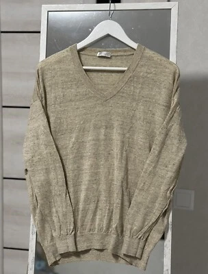 Brunello Cucinelli Gold Linen Shining V-Neck Women’s Light Sweater Size Xs-S - Image 1 of 4