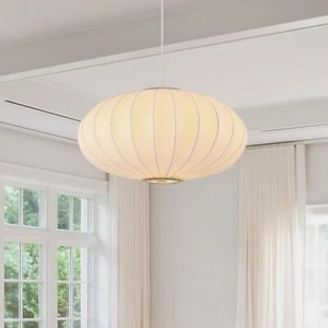 Lantern Pendant Light, Imitation Silk Lampshade, White Bubble Pendant Light, ... - Picture 1 of 7
