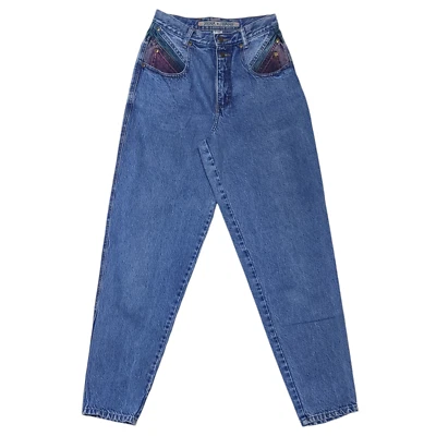 Jeans Vintage Color Block Zena Mom Juniors 7 (25x31) Retro Teñido Denim Años 80 90 Foto 1 de 4