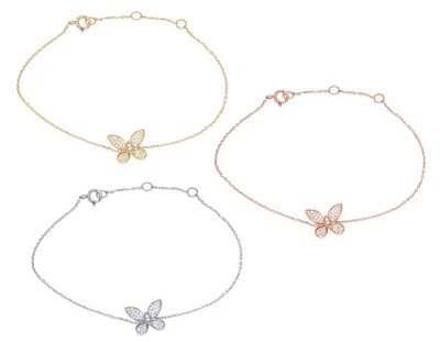 Butterfly 1/4 CT Real Diamond Designer Rolo Link Chain Bracelet 10MM 14K Gold 7" - Image 1 of 4