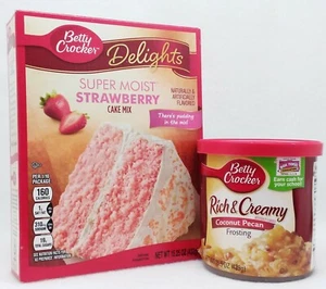 Betty Crocker Super Moist STRAWBERRY Cake Mix & COCONUT PECAN Frosting Set - Picture 1 of 1