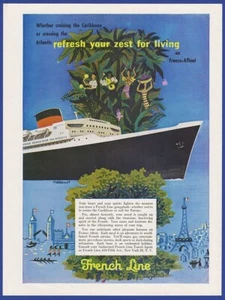 Vintage 1956 FRANCE French Cruise Line Vacation Travel Ship RARE Print Ad 1950's - Picture 1 of 1