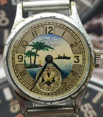 复古手表 Pobeda 艺术品苏联服务手绘表盘独特苏联 1954 — 第 1/4 张图片