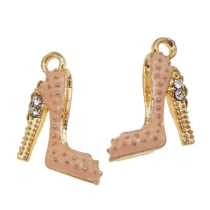 16 pz metallo rosa smalto strass tacchi a spillo ciondolo charm 18x14 mm - Foto 1 di 5