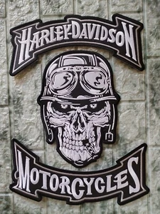 HARLEY DAVIDSON ROCKERS DARK SKULL PATCHES FREE SHIPPING 3 PCS IN WHITE AND GREY - Picture 1 of 7