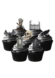 Cake Toppers Halloween GRAVEYARD 27 Stand Up Wafer Paper Edible Decorations - Picture 1 of 9