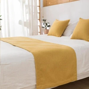 French Country Style Bed Runner Solid Throw Bedspread Bed Scarf Bedroom Decor - Picture 1 of 17