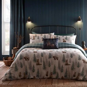 Duvet Cover Set 100% Brushed Cotton Bear Walks by D & D in Natural - Picture 1 of 7