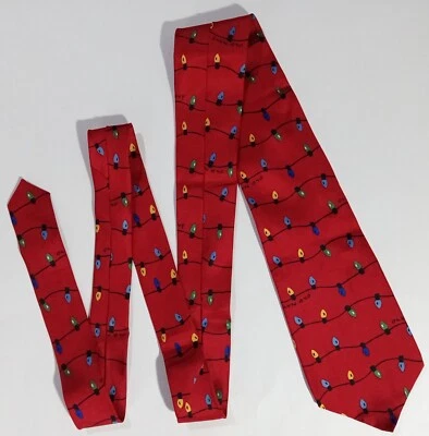 Corbata de cuello 56" azul marino antiguo luces de Navidad rojo granate seda EE. UU. Foto 1 de 4