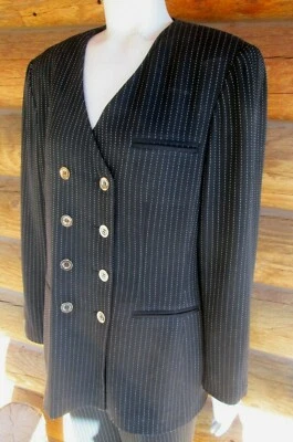 Pantalón Diseñador Albert Nipon Doble Pecho Negro Rayas Mujer Talla 12 Foto 1 de 4