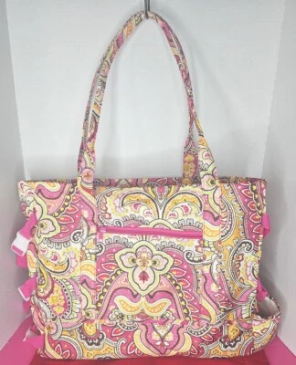 Laura Ashley Seaside Lined Beach Bag Or Diaper Bag Dark Fuschia Tote Bag  - Image 1 of 4