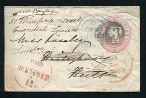 GROSSBRITANNIEN BRIEFPAPIER VICTORIA PENNY PINK BRIGHTON HERTFORD U.P.P. STEMPEL - Bild 1 von 2