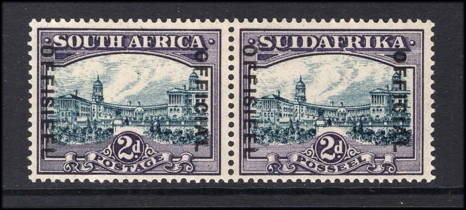 M26787 Sudáfrica 1930 2d Azul/Violeta Oficial m/m Par Sg 015 Cat £160 Foto 1 de 1