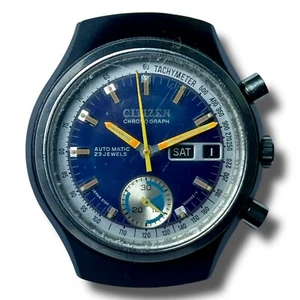 CITIZEN AUTOMATIC CHRONO 67-9577 WRISTWATCH BLUE DIAL CHALLENGE TIMER FOR REPAIR - Picture 1 of 10