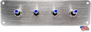 Heavy Duty Brushed Aluminum 4 Toggle Switch Panel - BLUE LED Switches (#4) - Picture 1 of 7