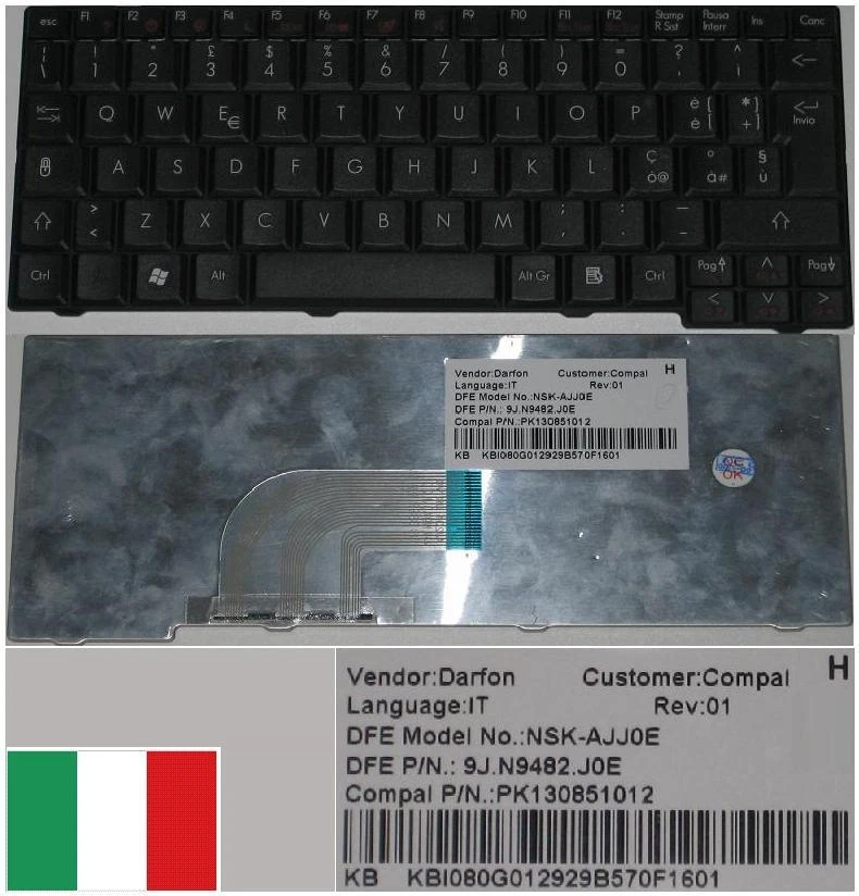 Keyboard qwerty Italian Gateway LT20 LT2000 NSK-AJJ0E 9J.N9482.J0E KB.I080G.012 - Image 1 of 1
