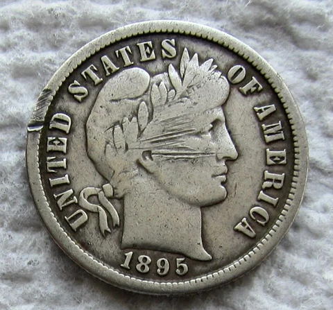 1895-S Barber Silver Dime Rare Key Date San Francisco Fine / VF Scratched Cover