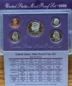 1993 S PROOF Set in Original Box US Mint with COA (5 Coin Set) - Picture 1 of 3