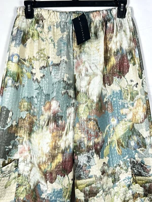 Pantalones Bryn Walker Talla Grande Casbah Bolsillos Azul Crema Estampado Corto Metálico NUEVO Foto 1 de 4