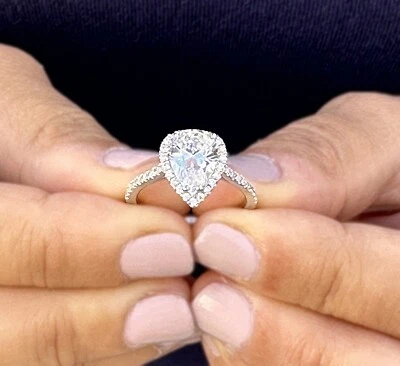 Pear Shape Diamond Engagement Ring IGI Certified 14k Solid White Gold 2.50ctw - Image 1 of 4