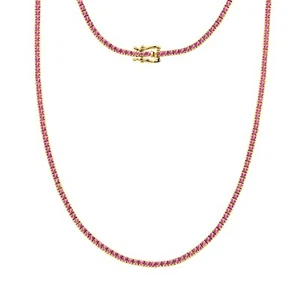 5Ct Round Cut Natural Pink Sapphire Womens Tennis Necklace 14K Solid Real Gold - Picture 1 of 21