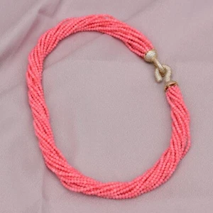 19" 14 Rows Natural Pink Coral Smooth Round Gems Beaded Chokers Necklace Multi S - Picture 1 of 10