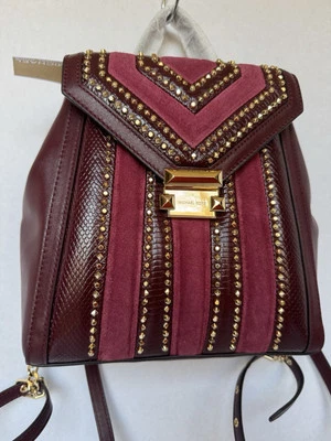 Nuevo Michael Kors Whitney Granate Sangre de Buey Tachuelas Cuero MD Mochila Bolso de Mano $398 Foto 1 de 4