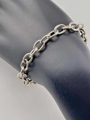 VINTAGE ATI MEXICO 925 SILVER 7.2MM ROLO LINK HEART CHARM BRACELET 6.75" 1417 - Image 1 of 4