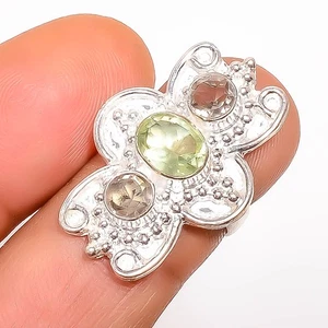 Grüner Amethyst & Rauchquarz Edelstein Antik Design Ring Gr.5,5 R7508-1451 - Bild 1 von 3