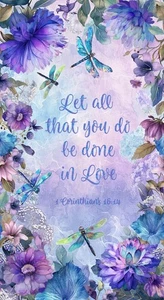 Timeless Treasures In Love Floral Bible Verse Cotton Fabric Quilt Panel 24 x 44 - Picture 1 of 1