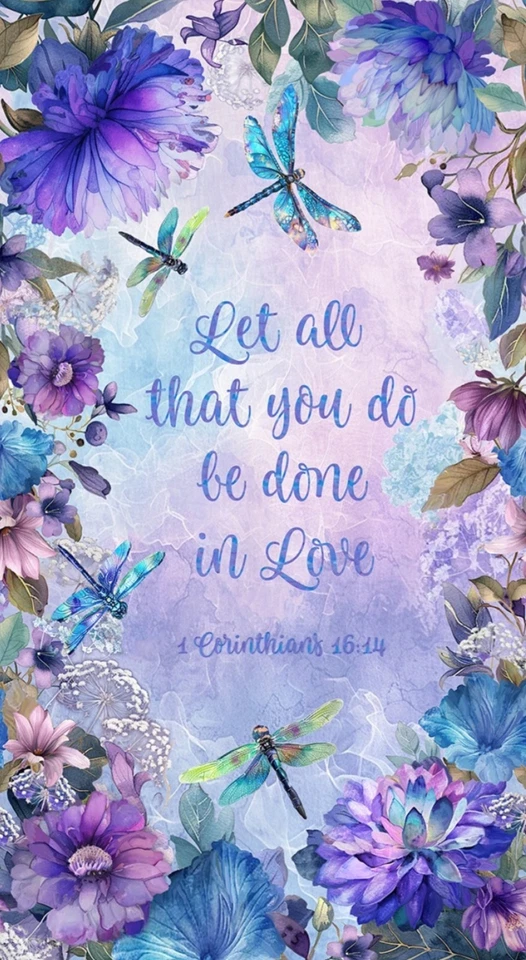 Timeless Treasures In Love Floral Bible Verse Cotton Fabric Quilt Panel 24 x 44 - Image 1 of 1