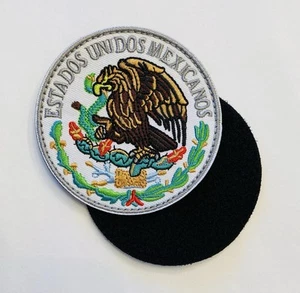 MEXICO FLAG EAGLE ESTADOS UNIDOS MEXICANOS WHITE HOOK & LOOP  EMBROIDERED  PATCH - Picture 1 of 1