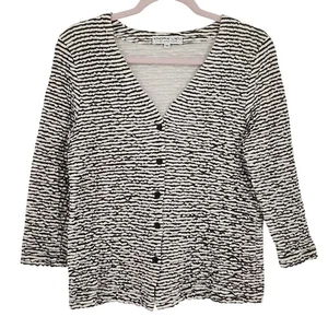 Andria Lieu Women Medium Crinkle Texture Button Jacket Black White USA 3/4 Sleev - Picture 1 of 5