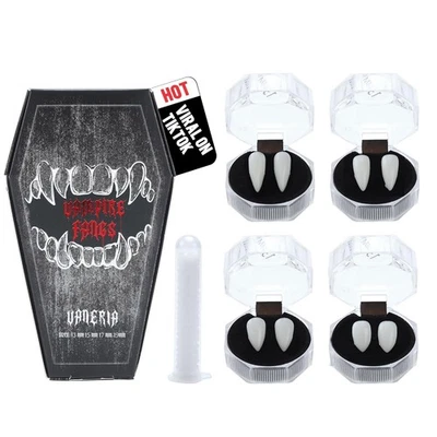 VANERIA 4 Pares Colmillos Vampiro, 4 Tamaño Colmillos Para Juegos con disfraces Halloween con Blanco  Foto 1 de 4