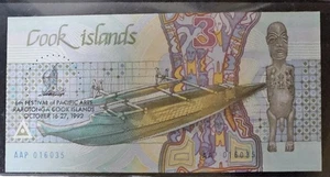1992 Cook Islands $3 Festival of Pacific Arts Note UNC AU | Mermaid Shark Design - Picture 1 of 2