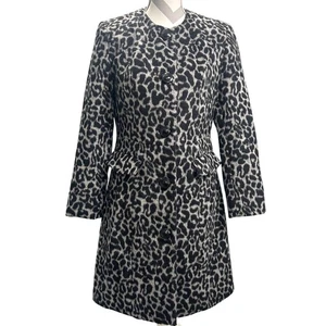Chaqueta Abrigo Vestido Largo Betsey Johnson Estampado Leopardo Mezcla Lana - Talla S - Imagen 1 de 10